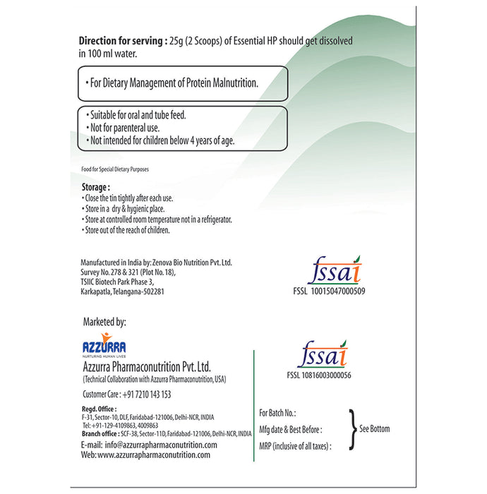 Azzurra Essential High Protein Nutrition with L-Creatine & DHA | Flavour Powder Vanilla