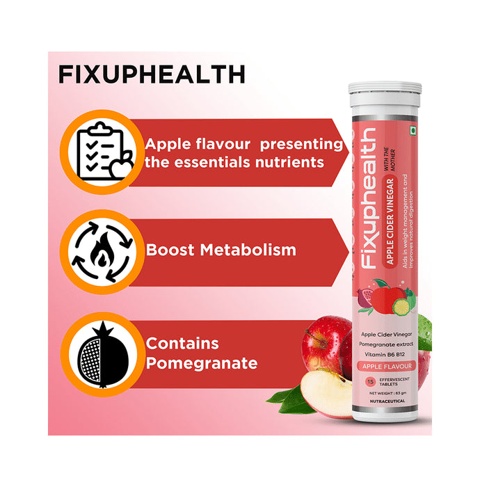 Combo Pack of Fixuphealth Apple Cider Vinegar Effervescent Tablet with the Mother Apple (15) & Fixuphealth Calcium 500mg & Vitamin D3 Effervescent Tablet Orange (20)