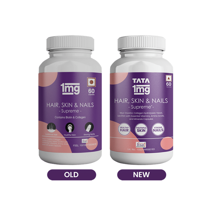 Combo Pack of Tata 1mg Multivitamin Supreme Capsule (60), Salmon Omega 3 Fish Oil Capsule (60) & Hair, Skin & Nails Supreme Capsule (60)