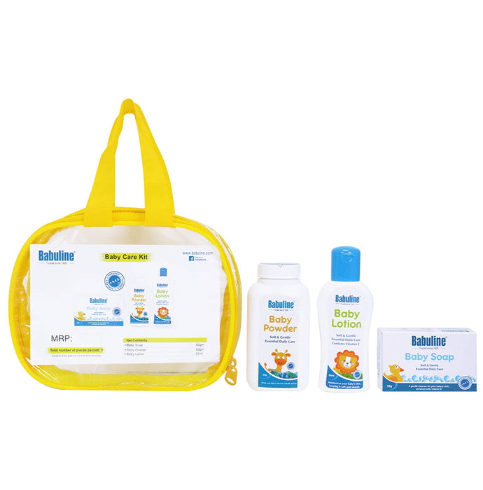 Babuline Baby Care Kit | Baby Powder, Baby Lotion & Baby Soap | Newborn Baby Skin Care Kit | Baby First Gift Combo Set Bag - Classic Derma