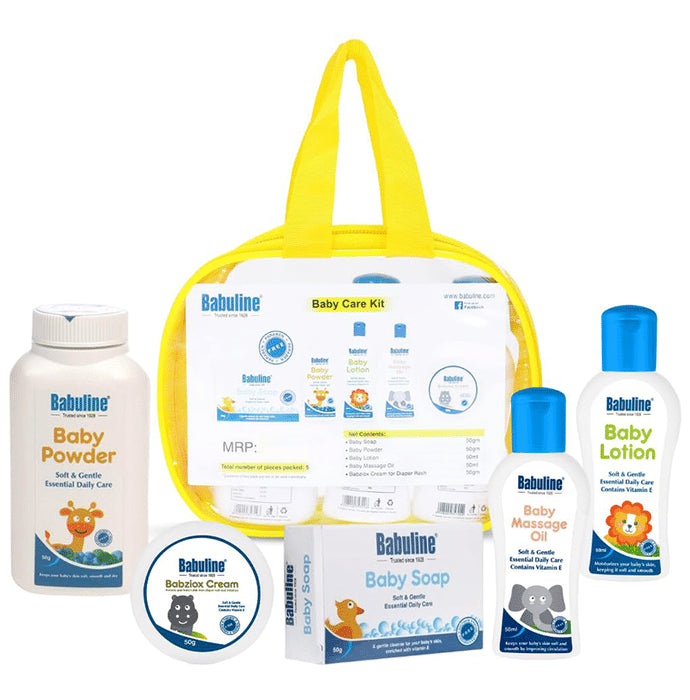 Babuline Baby Care Kit | Baby Soap, Baby Powder, Baby Lotion, Baby Massage Oil & Babziox Diaper Rash Cream - Classic Derma