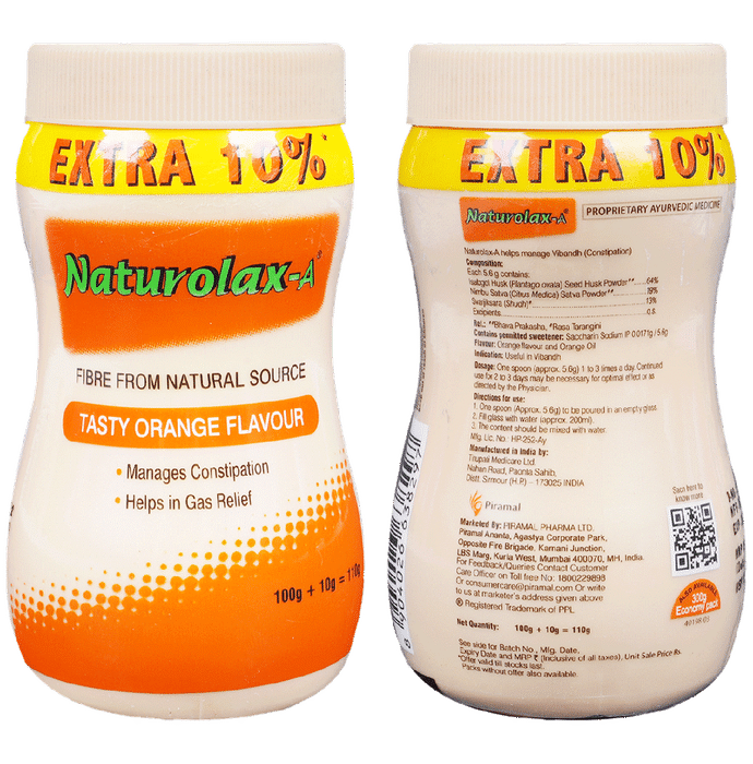 Naturolax -A Powder | For Constipation, Gas & Stomach Care | Flavour Tasty Orange - Classic Derma