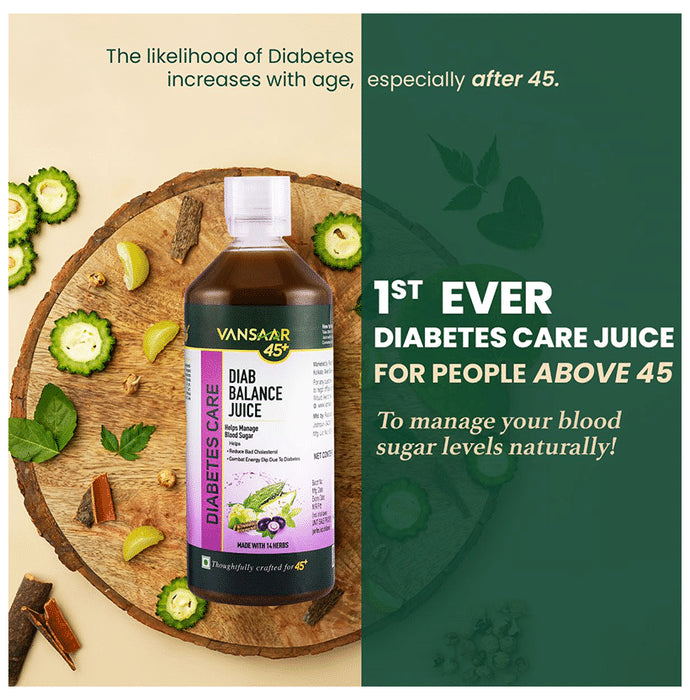 Vansaar 45+ Diab Balance Juice for Diabetes Care, Lowers Blood Sugar Levels Naturally Juice