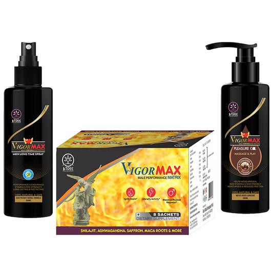 1 Tree Combo Pack of Vigor Max Sachet (8), Vigor Max Spray (100ml) & Vigor Max Pleasure Gel (100ml) - Classic Derma