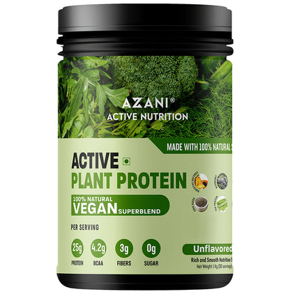 Azani Active Nutrition Active Plant Protein 100% Natural Vegan Superblend Unflavored - Classic Derma