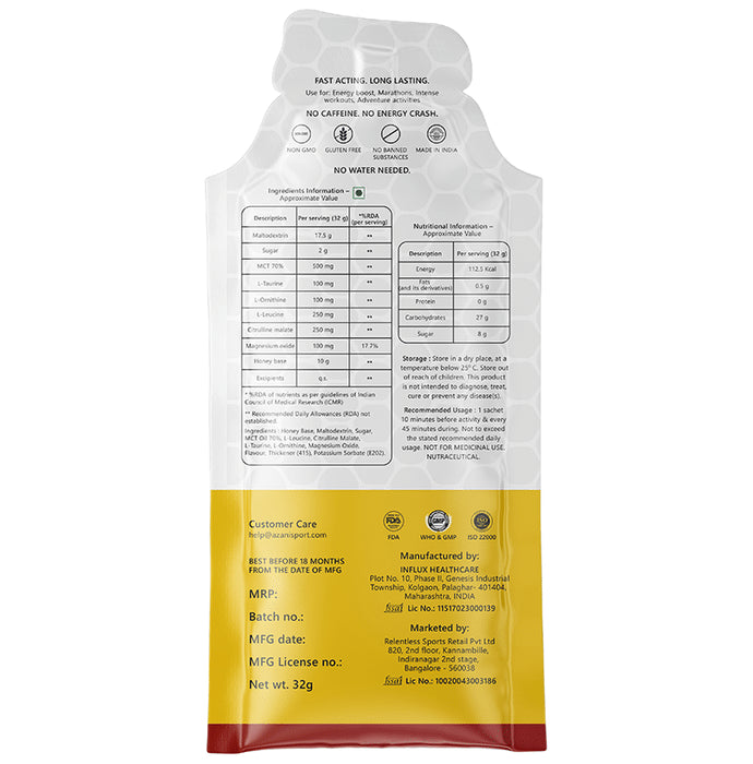 Azani Active Nutrition Instant Energy Gel Sachet (32gm Each)