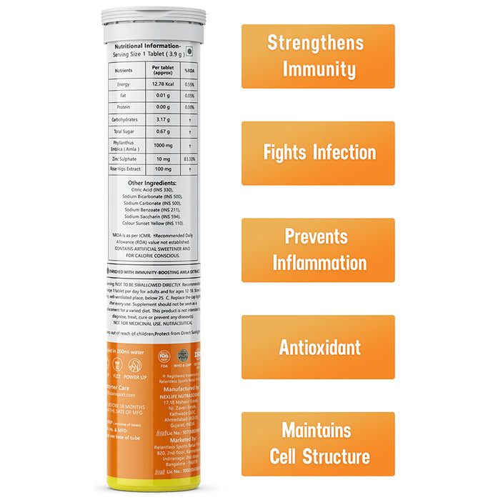 Azani Active Nutrition Natural Vitamin C and Zinc Immunity+ Effervescent Tablet (20 Each) Orange