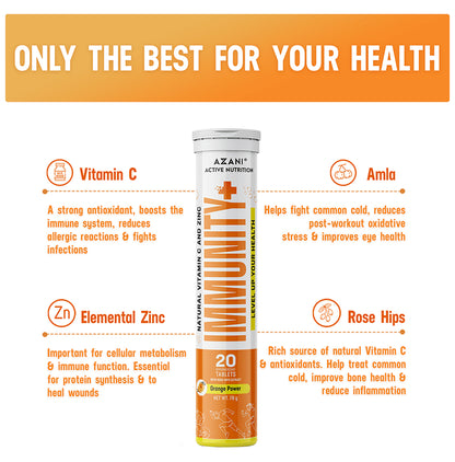 Azani Active Nutrition Natural Vitamin C and Zinc Immunity+ Effervescent Tablet (20 Each) Orange