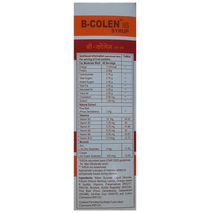 B Colen NS Syrup Lemon, Orange Sweet & Vanilla Gluten Free