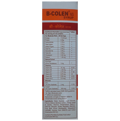 B Colen NS Syrup Lemon, Orange Sweet & Vanilla Gluten Free