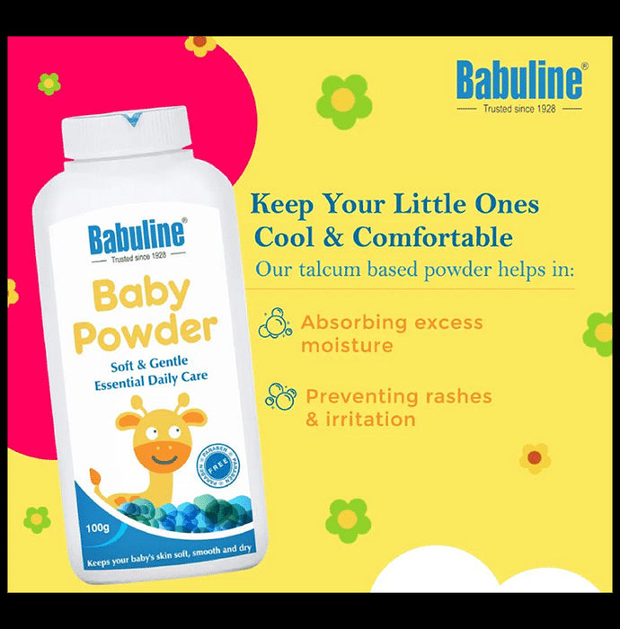 Babuline Baby Powder 100gm (Pack of 2) & Baby Soap 100gm (Pack of 2) Each Travel Kit | Suitable & Safe for newborn babies | Vitamin E | Paraben & Sulphate Free | Dermatologically tested