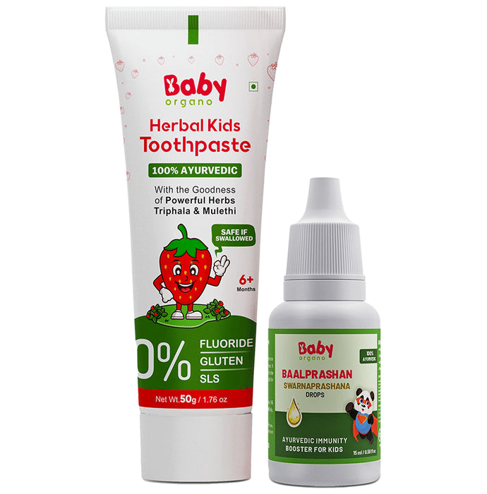 Baby Organo Combo Pack Of Baalprashan Drop (15ml) And Herbal Kids Toothpaste (50gm) - Classic Derma