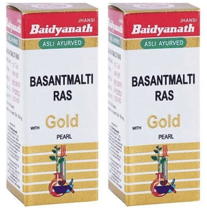 Baidyanath (Jhansi) Basant Malti Ras with Gold Pearl Tablets (25 Each) - Classic Derma