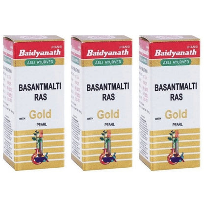Baidyanath (Jhansi) Basant Malti Ras with Gold Pearl Tablets (25 Each) - Classic Derma