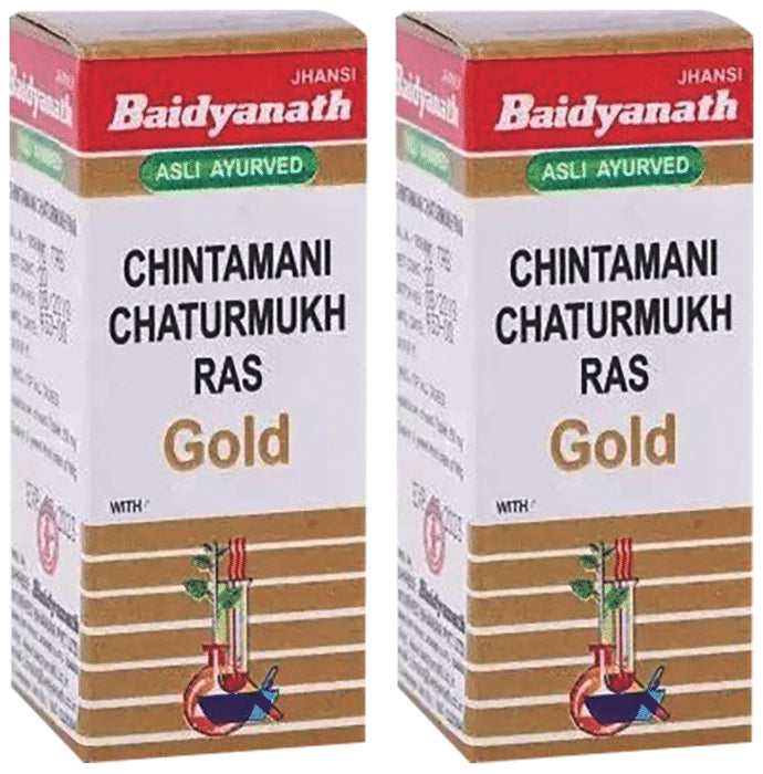 Baidyanath (Jhansi) Chintamani Chaturmukh Ras with Gold Tablet - Classic Derma