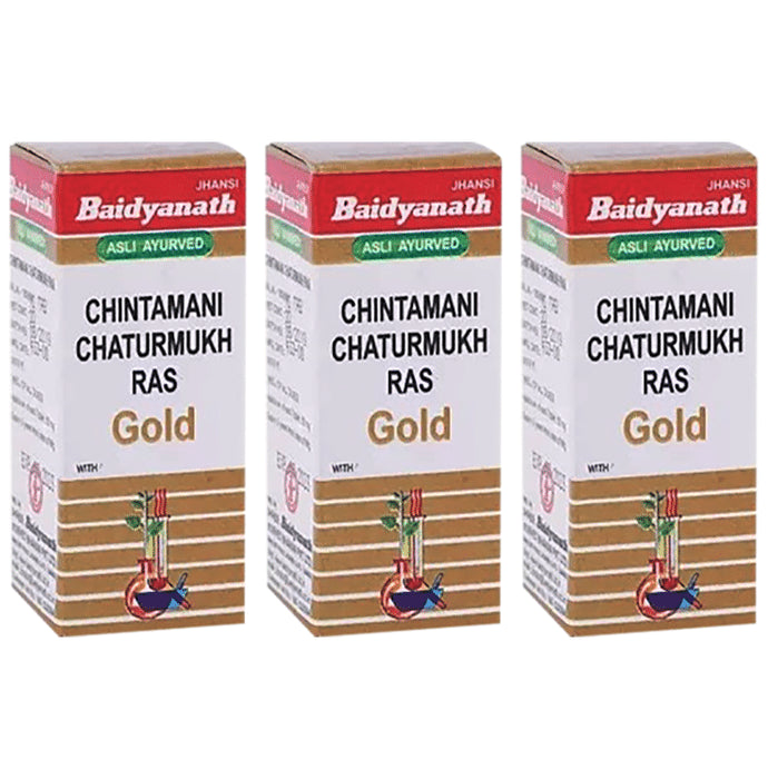 Baidyanath (Jhansi) Chintamani Chaturmukh Ras with Gold Tablet - Classic Derma