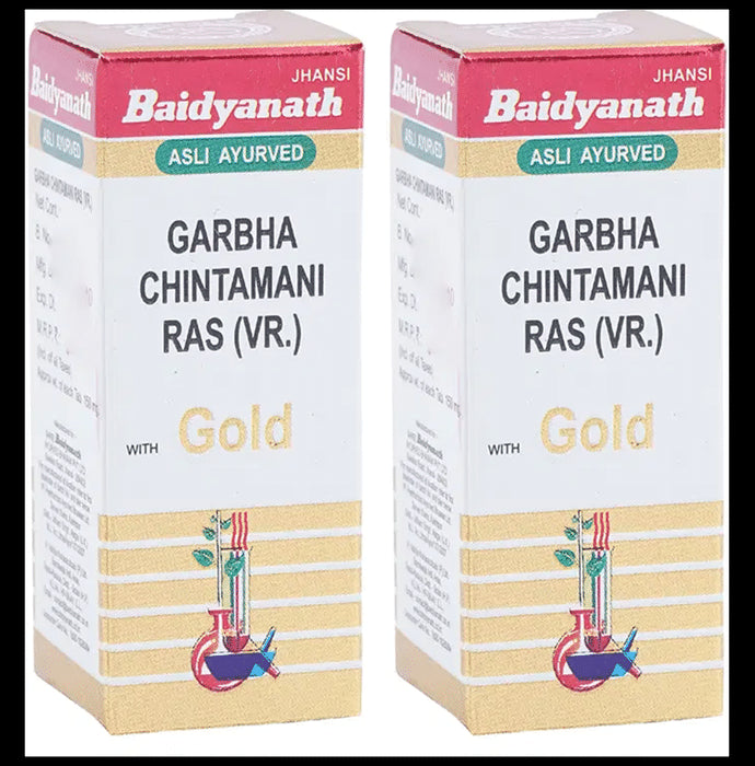 Baidyanath (Jhansi) Garbha Chintamani Ras (Vr.) with Gold Tablets (10 Each) - Classic Derma