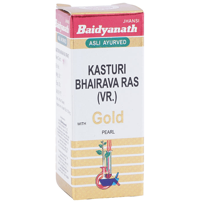 Baidyanath (Jhansi) Kasturi Bhairava Ras (Vr.) with Gold Pearl Tablet - Classic Derma