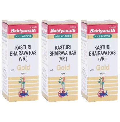 Baidyanath (Jhansi) Kasturi Bhairava Ras VR with Gold Pearl Tablets(10 Each) - Classic Derma