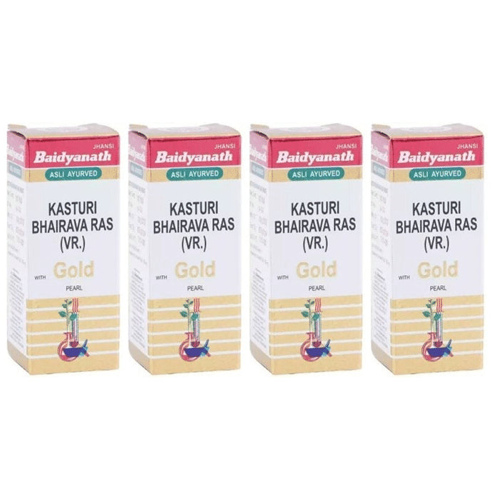 Baidyanath (Jhansi) Kasturi Bhairava Ras VR with Gold Pearl Tablets(10 Each) - Classic Derma