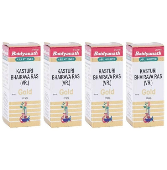 Baidyanath (Jhansi) Kasturi Bhairava Ras VR with Gold Pearl Tablets(10 Each) - Classic Derma