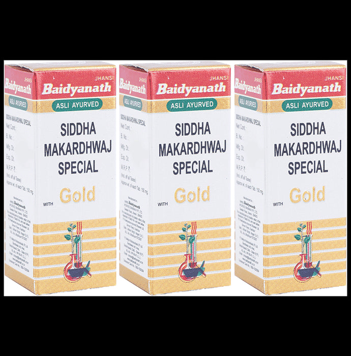 Baidyanath (Jhansi) Siddha Makardhwaj Special with Gold (25 Each) - Classic Derma