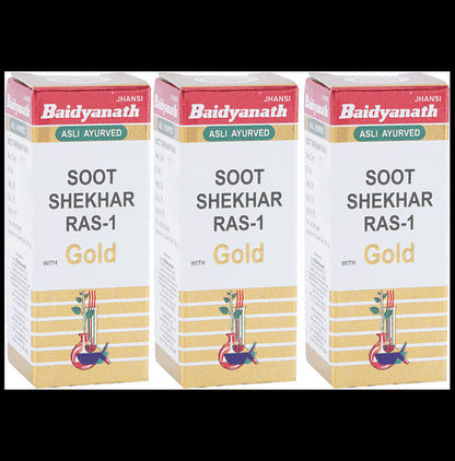 Baidyanath (Jhansi) Soot Shekhar Ras-1 with Gold (10 Each) - Classic Derma
