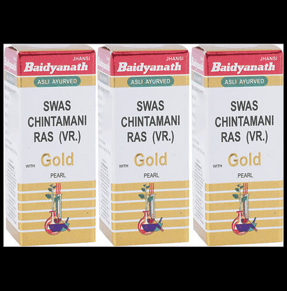 Baidyanath (Jhansi) Swas Chintamani Ras (Vr.) with Gold Pearl (10 Each) - Classic Derma