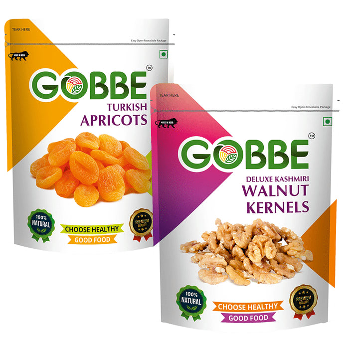Combo Pack of Gobbe Turkish Apricots, Deluxe Kashmiri Walnut Kernels(200gm Each) - Classic Derma