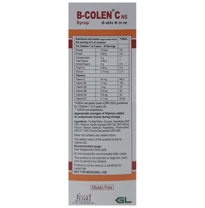 B-Colen C NS Syrup Raspberry Gluten Free
