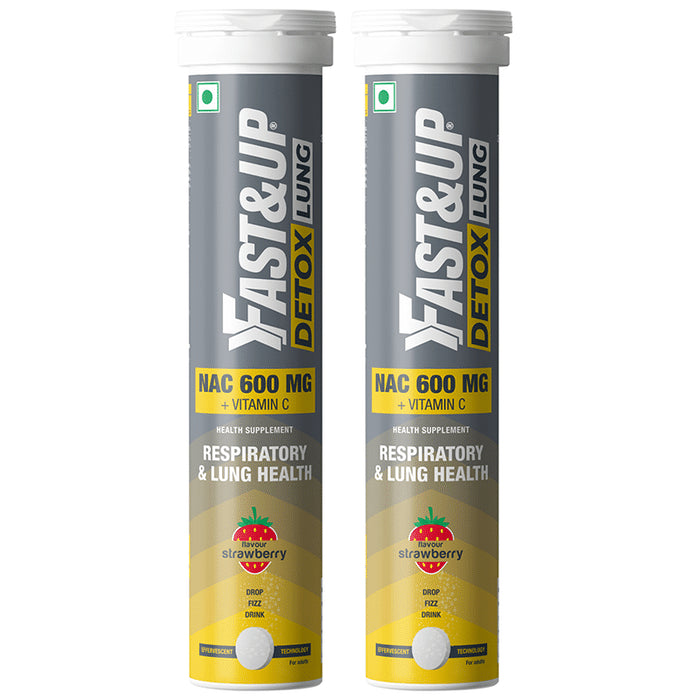 Fast&Up Detox Lung | With NAC 600mg & Vitamin C for Lung & Respiratory Support | Flavour Effervescent Tablet Strawberry - Classic Derma