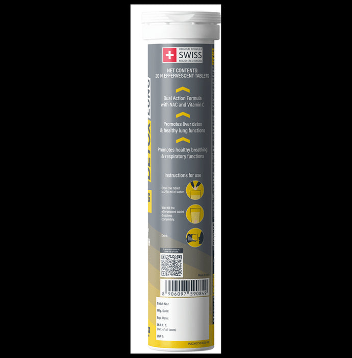 Fast&Up Detox Lung | With NAC 600mg & Vitamin C for Lung & Respiratory Support | Flavour Effervescent Tablet Strawberry