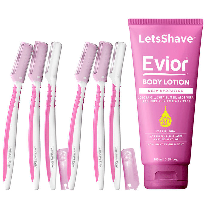 LetsShave Evior Women Face Razor With Evior Body Lotion for Women Kit - Classic Derma