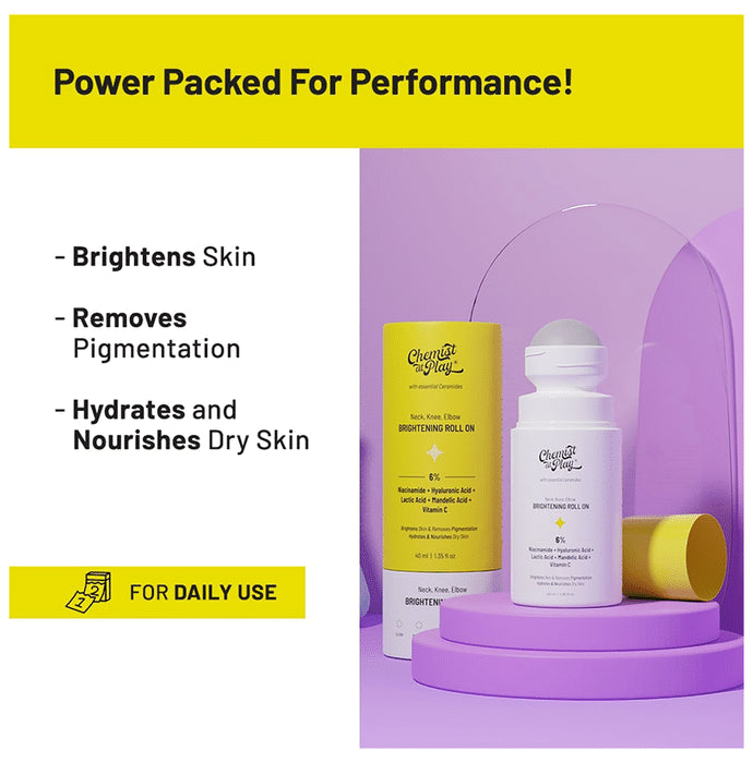 Chemist At Play Vitamin C Neck Knee Elbow Brightening Roll On | Skin Whitening for Men & Women