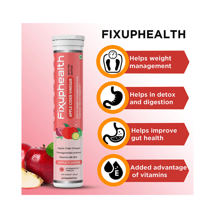Combo Pack of Fixuphealth Apple Cider Vinegar Effervescent Tablet with the Mother Apple (15) & Fixuphealth Calcium 500mg & Vitamin D3 Effervescent Tablet Orange (20)