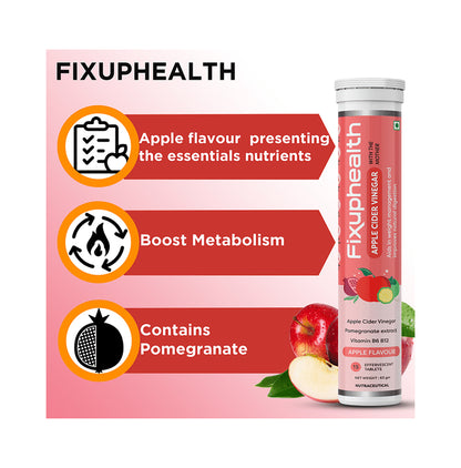 Combo Pack of Fixuphealth Apple Cider Vinegar Effervescent Tablet with the Mother Apple (15) & Fixuphealth Calcium 500mg & Vitamin D3 Effervescent Tablet Orange (20)