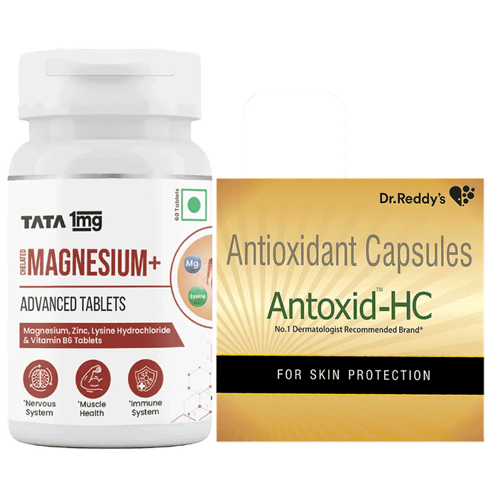 Combo Pack of Tata 1mg Chelated Magnesium Plus Tablet with Zinc (60) & Antoxid -HC Capsule (30) - Classic Derma