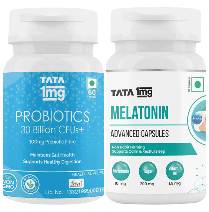 Combo Pack of Tata 1mg Melatonin Advanced Capsule (30) & Probiotics 30 Billion CFUs+ Capsule (60) - Classic Derma