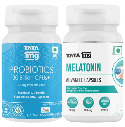 Combo Pack of Tata 1mg Melatonin Advanced Capsule (30) & Probiotics 30 Billion CFUs+ Capsule (60) - Classic Derma