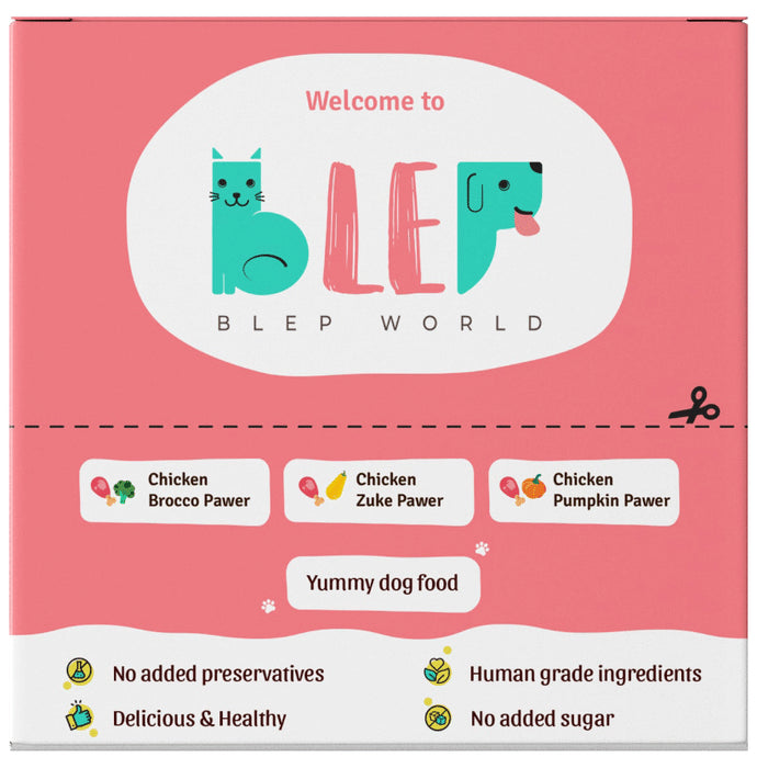 Blep World Combo Pack of 2 Packs of Chicken Brocco Pawer Wet Dog Food, 2 Packs of Chicken Pumpkin Pawer Wet Dog Food & 2 Packs of Chicken Zuke Pawer Wet Dog Food (100gm Each) - Classic Derma