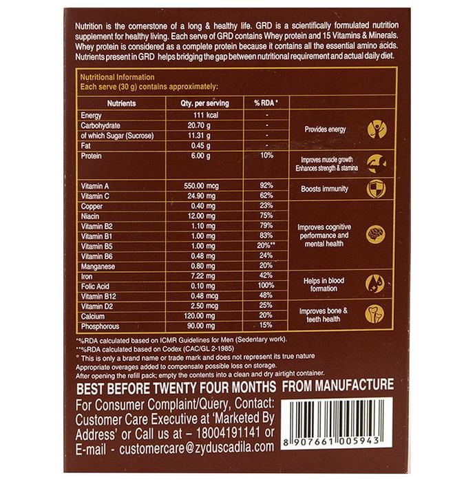 GRD Whey Protein with Vitamins & Minerals | Flavour Chocolate Powder
