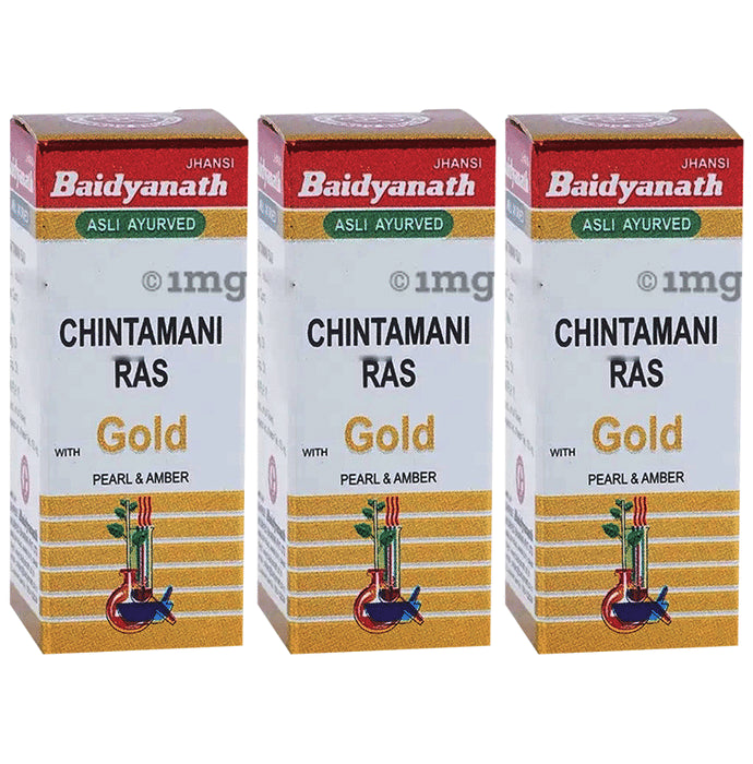 Baidyanath (Jhansi) Chintamani Ras with Gold Pearl & Amber (10 Each) - Classic Derma