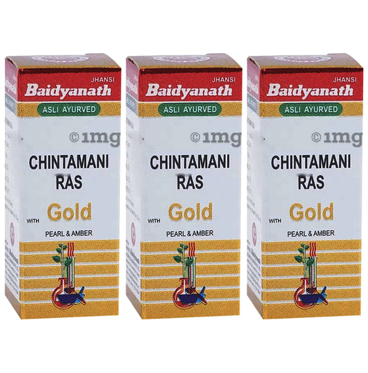 Baidyanath (Jhansi) Chintamani Ras with Gold Pearl & Amber (10 Each) - Classic Derma