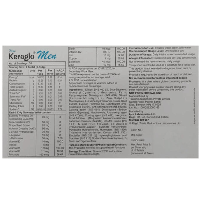 Keraglo Men Tablet with Multivitamin, Multimineral & Natural Extracts
