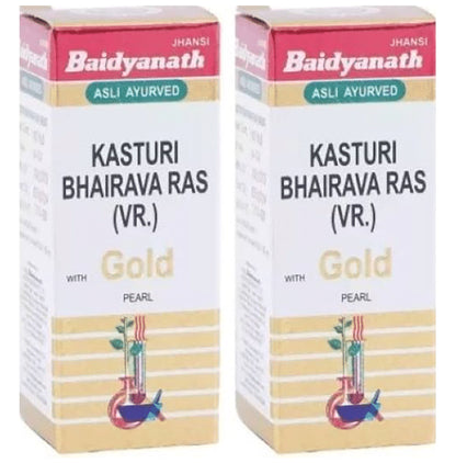 Baidyanath Kasturi Bhairava Ras VR with Gold Pearl Tablets(10 Each) - Classic Derma
