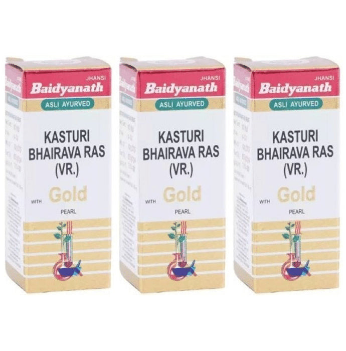 Baidyanath Kasturi Bhairava Ras VR with Gold Pearl Tablets(10 Each) - Classic Derma