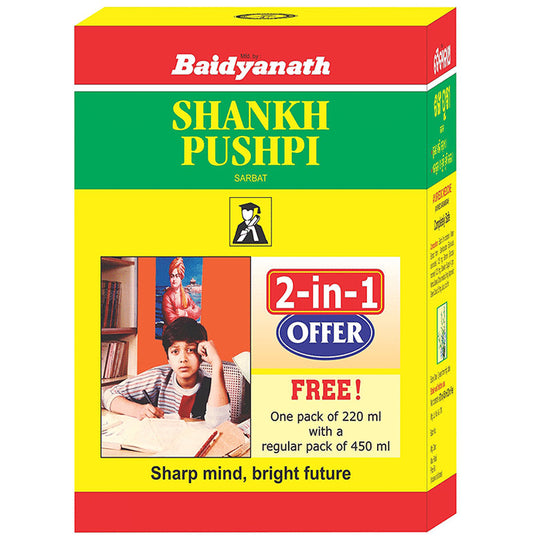 Baidyanath Shankhpushpi Sarbat | Helps Support Brain Health | 2-in-1 Offer (450 ml with Free 220ml) - Classic Derma