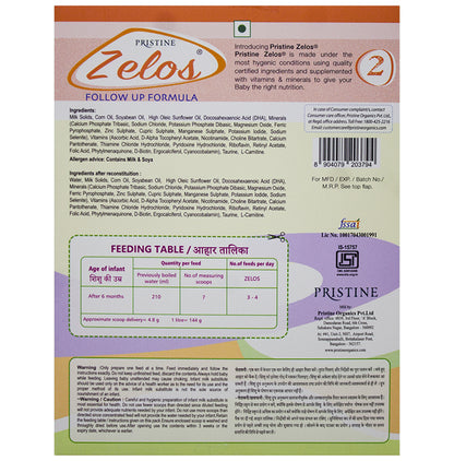 Pristine Zelos Follow Up Formula Stage 2 (6 to 12 months)