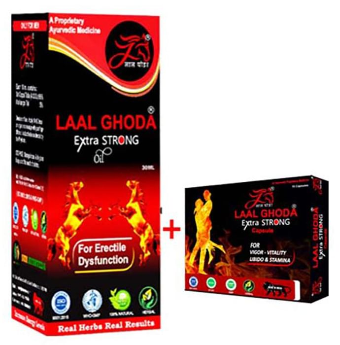 Laal Ghoda Combo Pack of Extra Strong Oil 30ml & Extra Strong 10 Capsule - Classic Derma