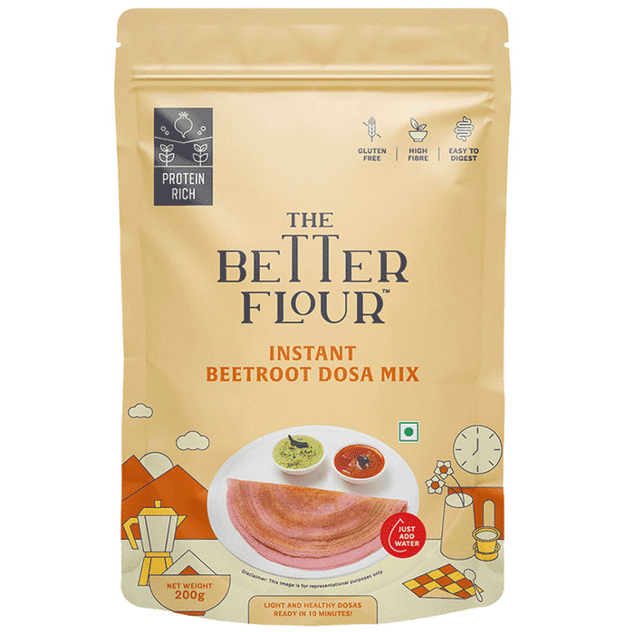 The Better Flour Dosa Mix, Instant Ready To Cook Breakfast Mix for Golden, Crispy & Tasty Dosas Beetroot - Classic Derma